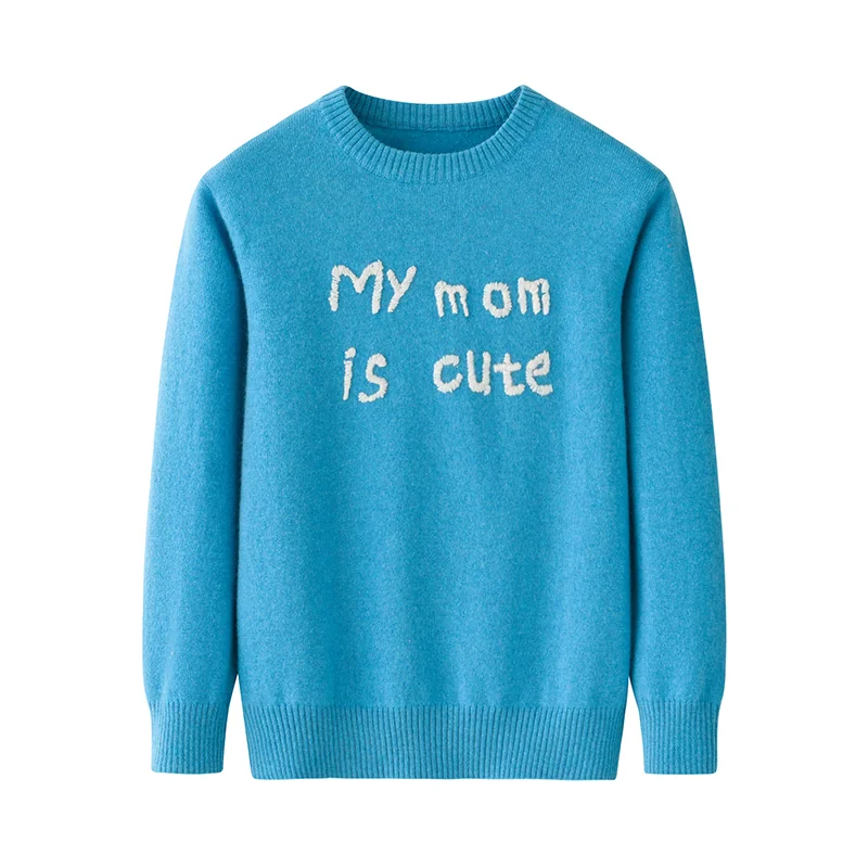 100% Cashmere, Cashmere crew-neck sweater — Blue Kids knit, 14–15.5µm, Cashmere Garment / Women — detail view 12