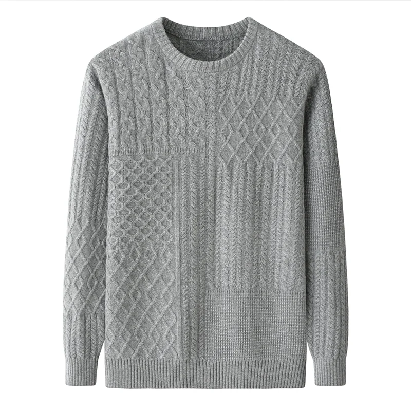 100% Cashmere, Cashmere crew-neck sweater — Grey Cable, 14–15.5µm, Cashmere Garment / Men — detail view 2