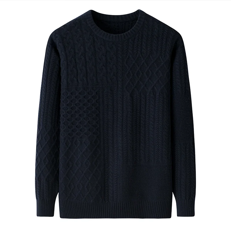 100% Cashmere, Cashmere crew-neck sweater — Grey Cable, 14–15.5µm, Cashmere Garment / Men — detail view 3