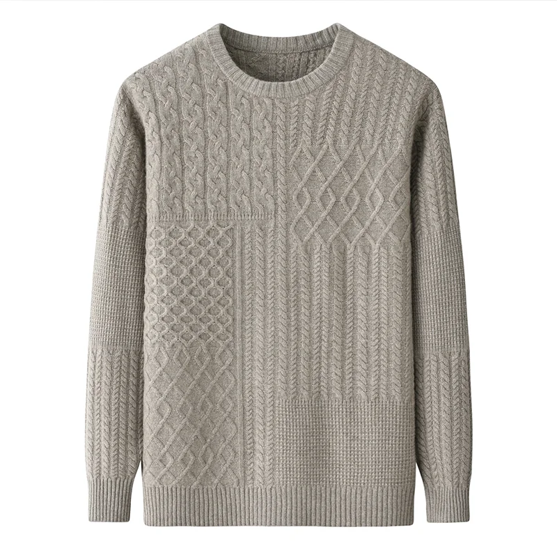 100% Cashmere, Cashmere crew-neck sweater — Grey Cable, 14–15.5µm, Cashmere Garment / Men — detail view 4