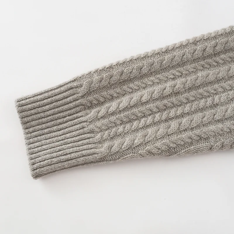 100% Cashmere, Cashmere crew-neck sweater — Grey Cable, 14–15.5µm, Cashmere Garment / Men — detail view 6