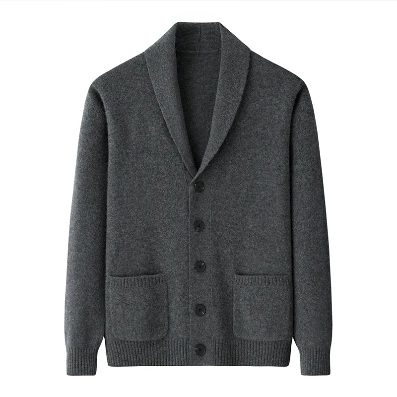 100% Cashmere, Cashmere crew-neck sweater — Grey, 14–15.5µm, Cashmere Garment / Men — detail view 2