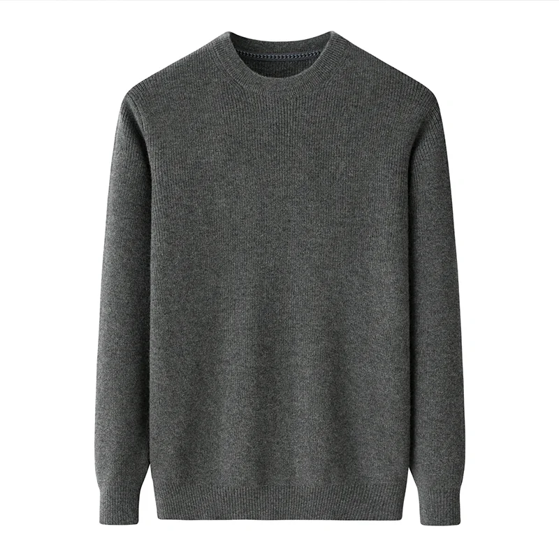 100% Cashmere, Cashmere crew-neck sweater — Grey, 14–15.5µm, Cashmere Garment / Men — detail view 2