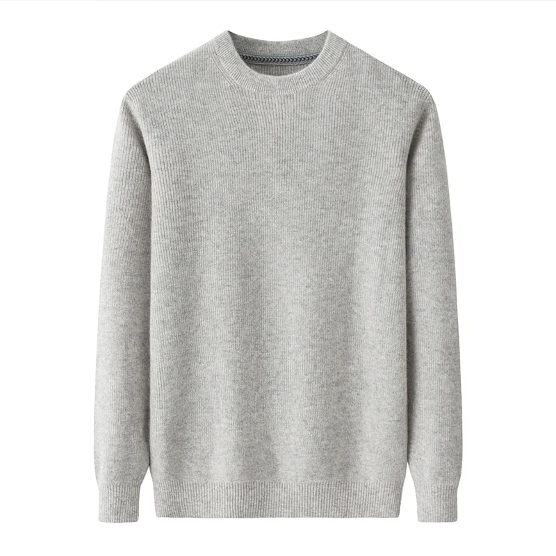 100% Cashmere, Cashmere crew-neck sweater — Grey, 14–15.5µm, Cashmere Garment / Men — detail view 3
