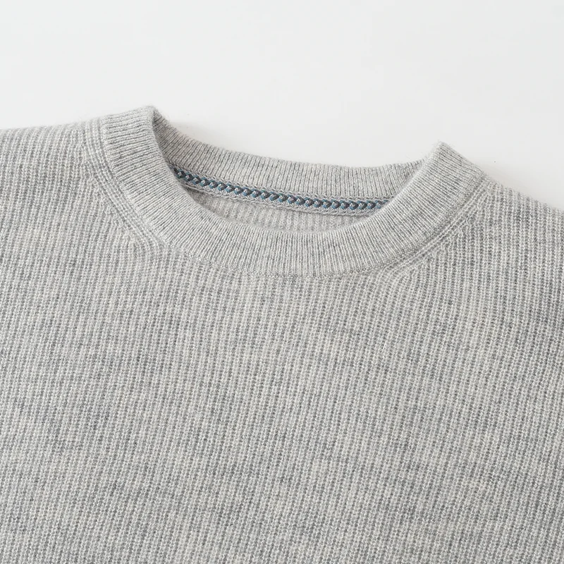 100% Cashmere, Cashmere crew-neck sweater — Grey, 14–15.5µm, Cashmere Garment / Men — detail view 7