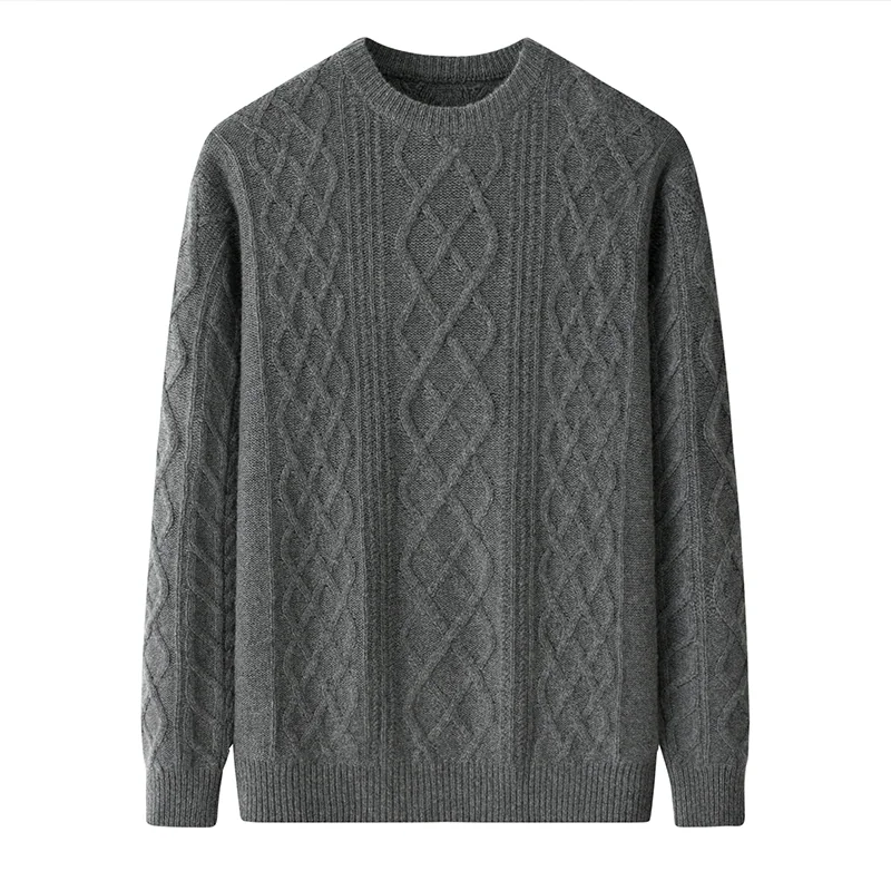 100% Cashmere, Cashmere crew-neck sweater — Grey, 14–15.5µm, Cashmere Garment / Men — detail view 2