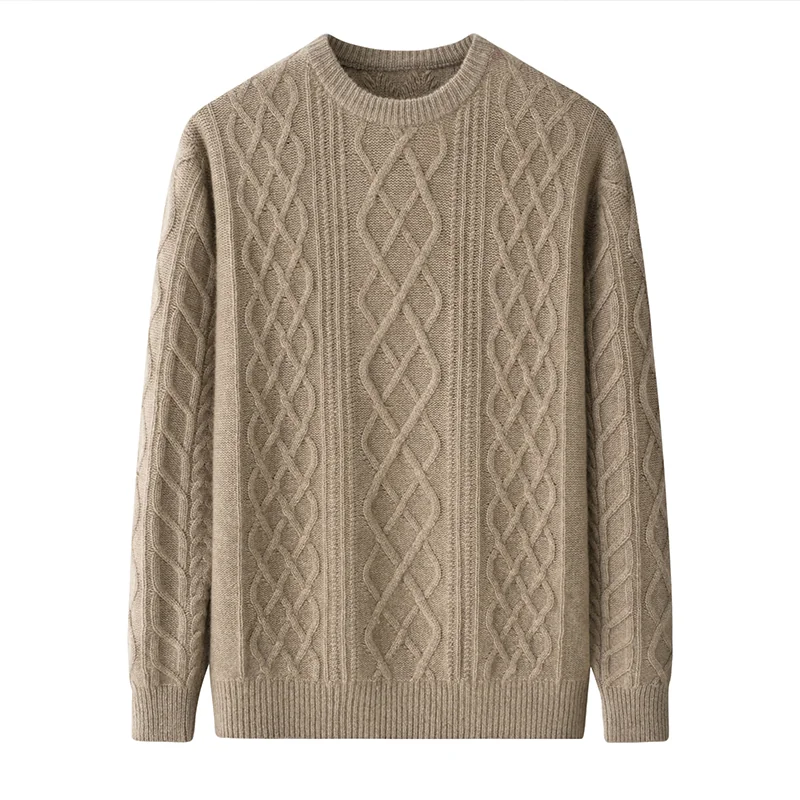 100% Cashmere, Cashmere crew-neck sweater — Grey, 14–15.5µm, Cashmere Garment / Men — detail view 4