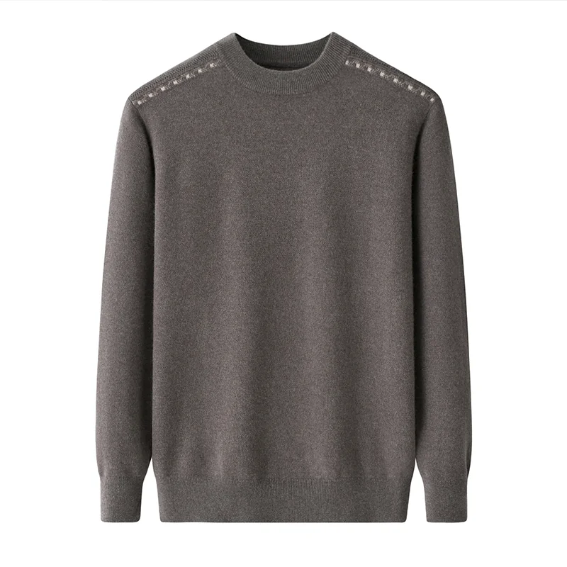 100% Cashmere, Cashmere crew-neck sweater — Camel, 14–15.5µm, Cashmere Garment / Men — detail view 2