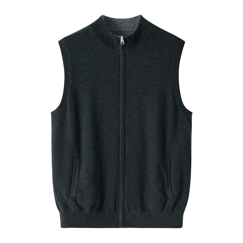 100% Cashmere, Cashmere sleeveless vest — Black Sleeveless vest, 14–15.5µm, Cashmere Garment / Men — detail view 2