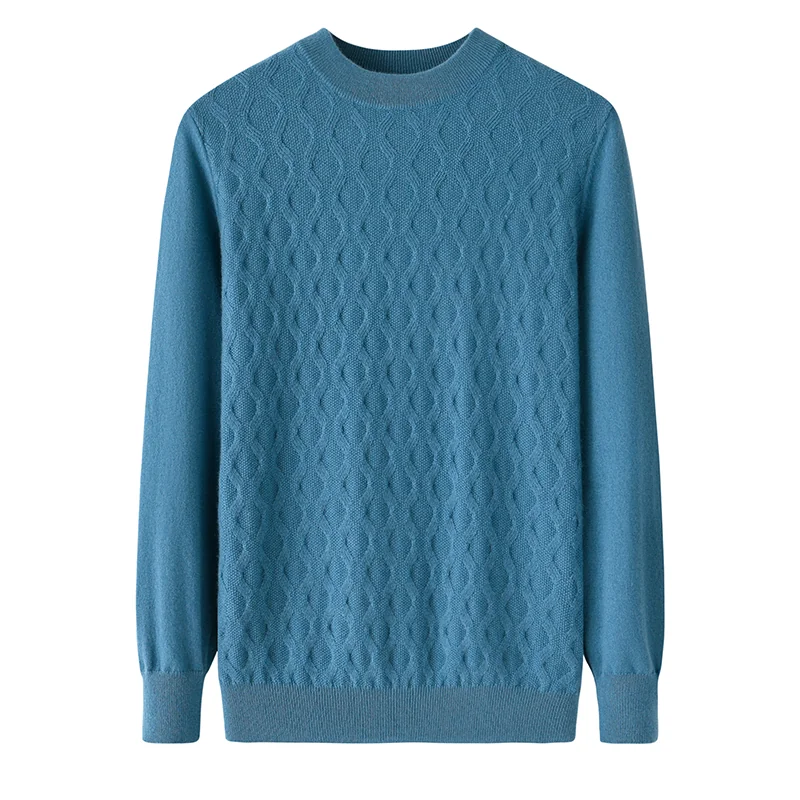 100% Cashmere, Cashmere crew-neck sweater — Blue, 14–15.5µm, Cashmere Garment / Men — detail view 2