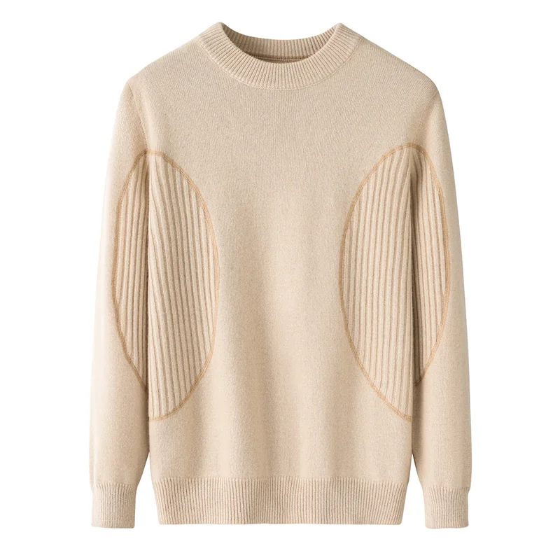 100% Cashmere, Cashmere crew-neck sweater — Beige, 14–15.5µm, Cashmere Garment / Men — detail view 2