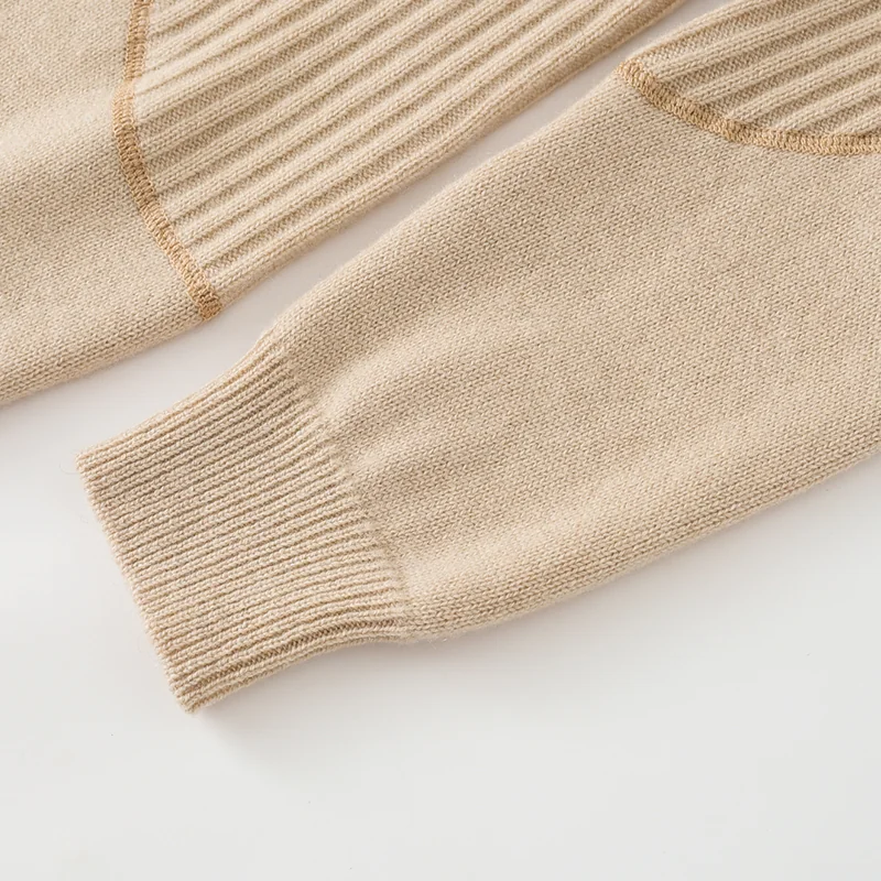 100% Cashmere, Cashmere crew-neck sweater — Beige, 14–15.5µm, Cashmere Garment / Men — detail view 5