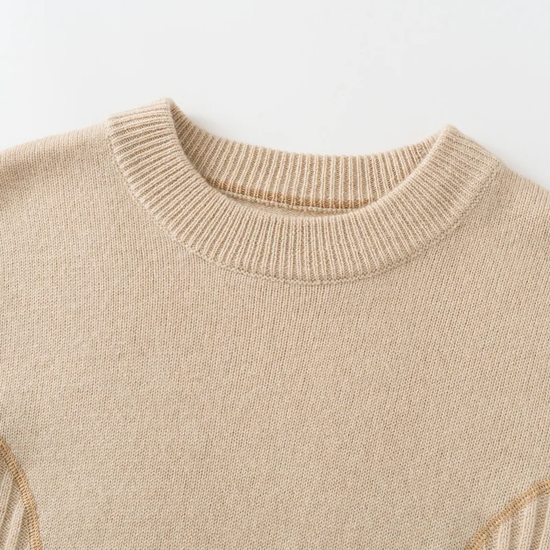 100% Cashmere, Cashmere crew-neck sweater — Beige, 14–15.5µm, Cashmere Garment / Men — detail view 6