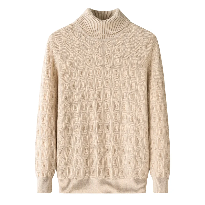 100% Cashmere, Cashmere crew-neck sweater — Beige, 14–15.5µm, Cashmere Garment / Men — detail view 2
