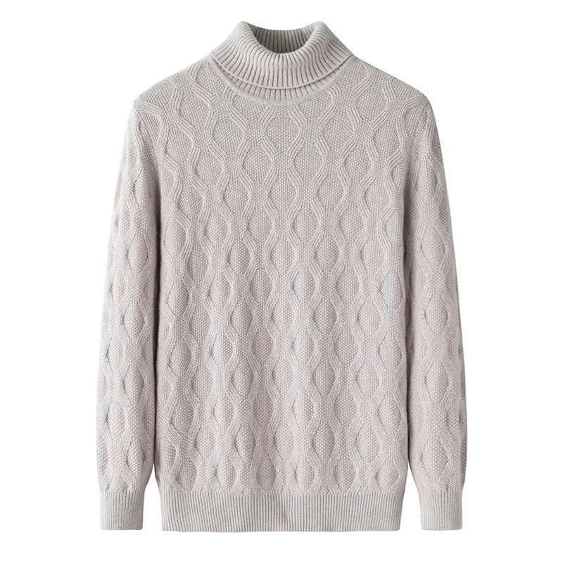 100% Cashmere, Cashmere crew-neck sweater — Beige, 14–15.5µm, Cashmere Garment / Men — detail view 3