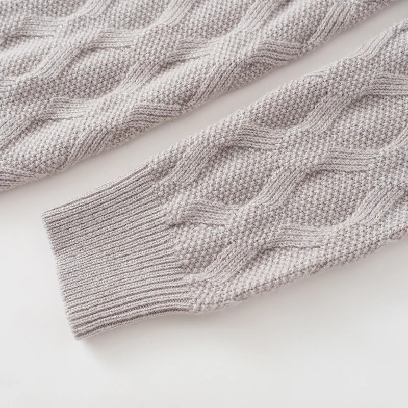 100% Cashmere, Cashmere crew-neck sweater — Beige, 14–15.5µm, Cashmere Garment / Men — detail view 5