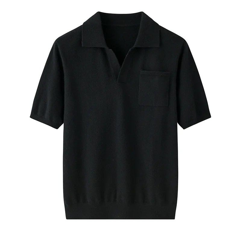 100% Cashmere, Cashmere short-sleeve knit — Grey Short sleeve, 14–15.5µm, Cashmere Garment / Men — detail view 3