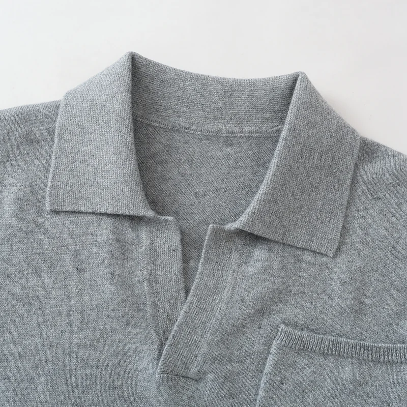 100% Cashmere, Cashmere short-sleeve knit — Grey Short sleeve, 14–15.5µm, Cashmere Garment / Men — detail view 6