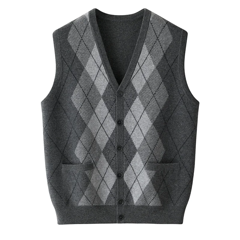 100% Cashmere, Cashmere sleeveless vest — Grey Sleeveless vest, 14–15.5µm, Cashmere Garment / Men — detail view 2