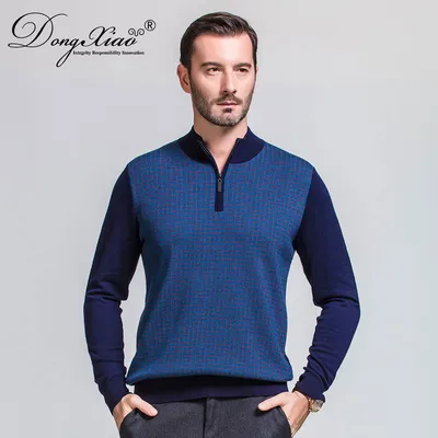 Knitted Quarter Zipper High Neck Cashmere Pullover Sweater for Men