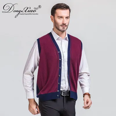 Old Men Buttons Vest Winter V Neck Sleeveless Cardigan