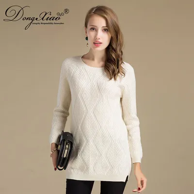 Fashion Design Diamond Knitted Wool Women Long Sweater