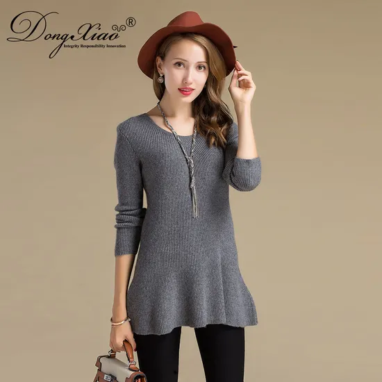 Ladies Stripe Knitted Basic Round Neck Wool Cashmere Sweater