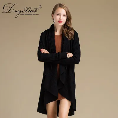 Longpattern Sweater Cable Knit Shawl Collar Cardigan