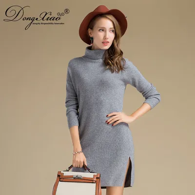 Thickness Knitted Women Wool Cashmere Dress Sweater