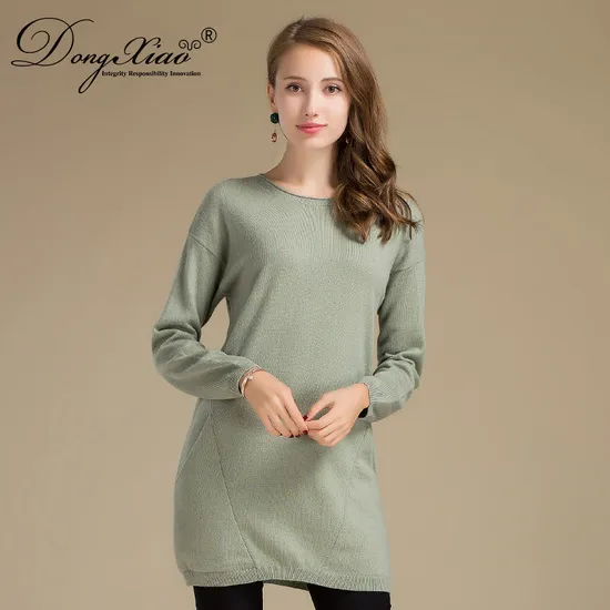 12gg Women Long Sleeve Wool Cashmere Pullover with Pockets