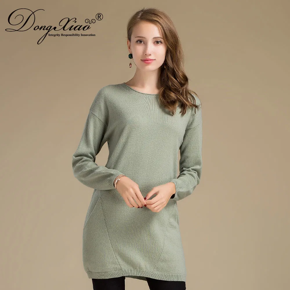 12gg Women Long Sleeve Wool Cashmere Pullover with Pockets view 2