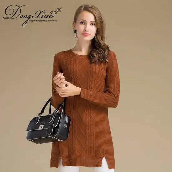 Cable and Weft Knitting Winter Long Cashmere Pullover Sweater
