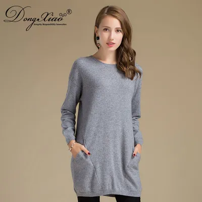 Crew Neck Long Style Women Wool Cashmere Jumper Sweater