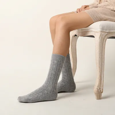Fashion Custom Made High Cable Knit Cashmere Socks for Women