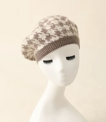 Houndstooth Knitted 100 Pure Cashmere Beret Hat