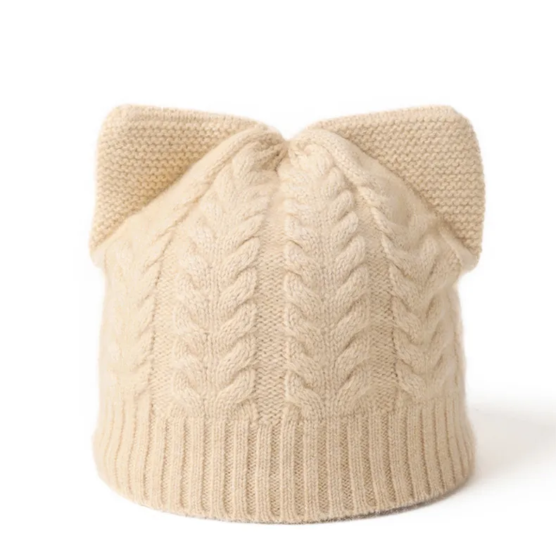 Wholesale Cable Knit Cute Cat Hat Pattern Cashmere Beanie view 2
