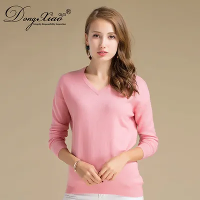 2020 Baby Pink V Neck 100 Cashmere Sweater for Ladies