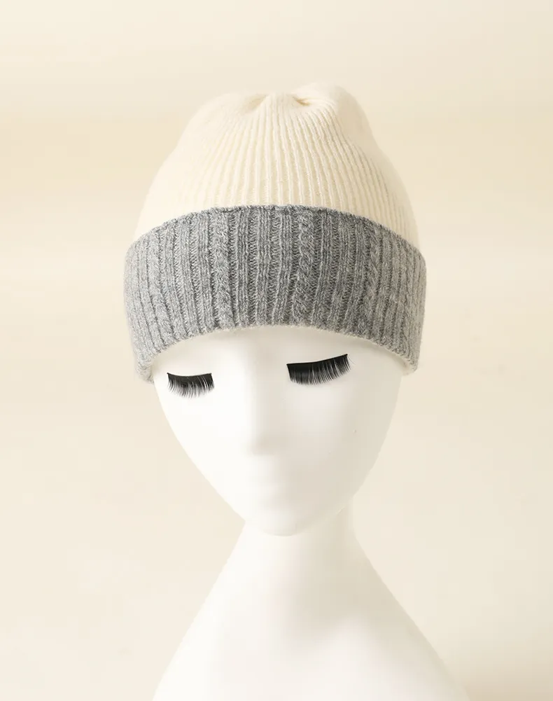Men s Ribbed Knitted 100 Pure Cashmere Beanie Hat view 2