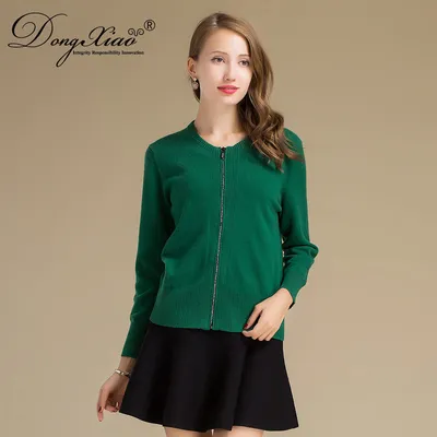 Custom Knit Women Wool Cashmere Slim Fit Zip Cardigan