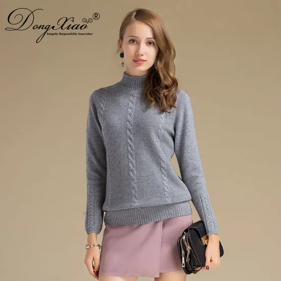 Cable Knitted Rolled Collar Women s Sweater Pullover