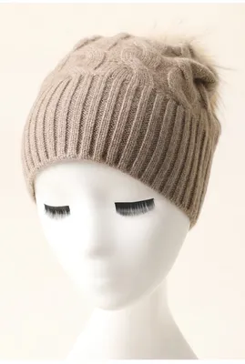 Thick Winter Knitted Cashmere Cable Beanie with POM POM