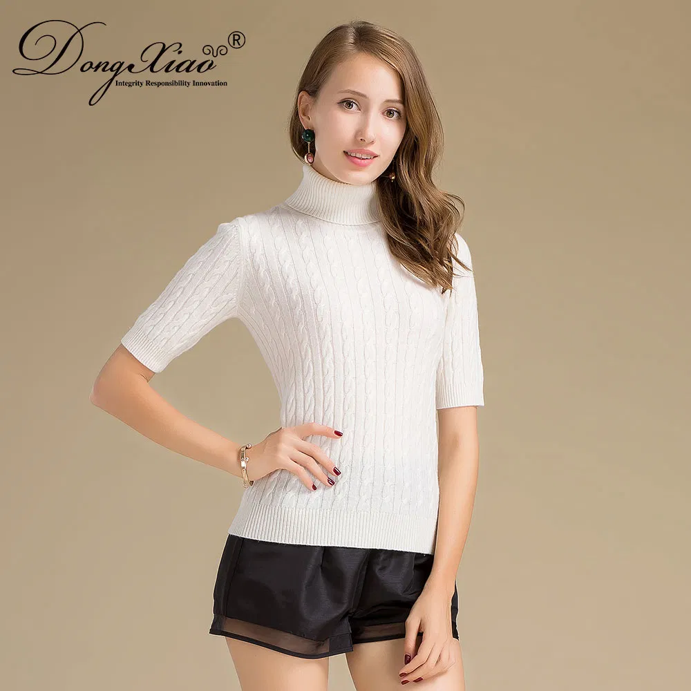 spring and Autumn Pullover Half Sleeve Cable Knitted Sweater view 2
