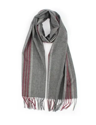 Gray Scarf with Red Wine Stripe 100 Cashmere Scarf