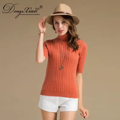 Cable Knitting Cashmere Half Sleeve Sweater Women