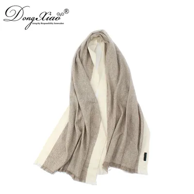 Woven Twill Beige Color Cashmere Scarf Shawl with White Border