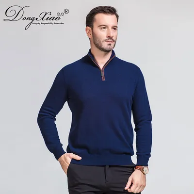Quarter Zipper Stand up Collar 100 Cashmere Sweater for Men