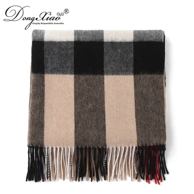 Fashion Camel and Gray 100 Wool Tartan Scarf