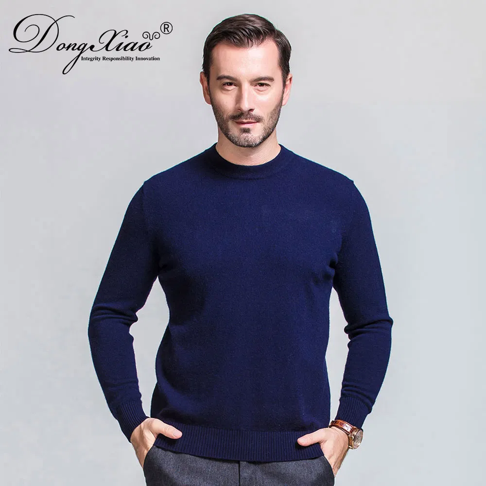 Men s Round Neck Pure Cashmere Pullover Sweater with Elbow Patches view 2