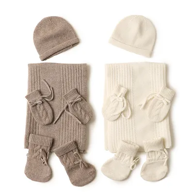 100 Cashmere Scarf Gloves Socks Hat Set for Baby