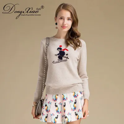 Hot USA Style 100 Cashmere Intarsia Skier Sweater for Lady